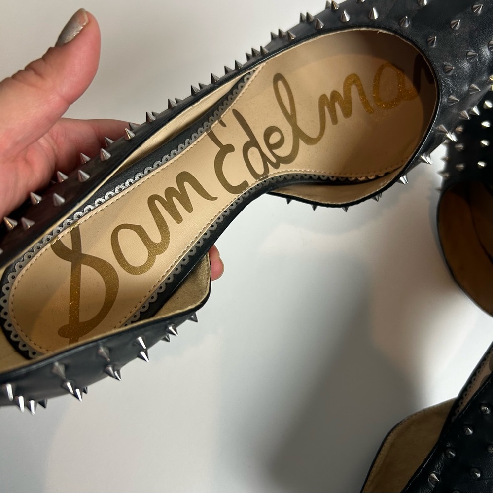 Sam Edelman Hadlee d'orsay pumps black leather with silver tone spike studs 11 - Picture 9 of 13